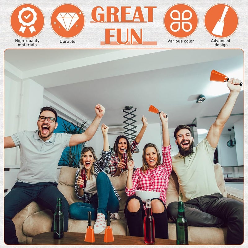 Pelopy 6 Pcs Cowbell with Handle 8 Inch Cow Bells Bulk for Sporting Events Cheering Cowbells Noise Makers for Football Games Graduation Party Hand Chime Percussion Musical Instrument(Orange) - Image 5